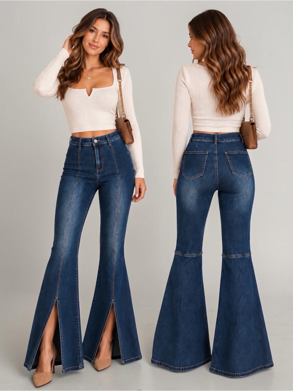 Peach Love California High Rise Bell Bottom Flare Stretch Jeans Dark Wash Size S